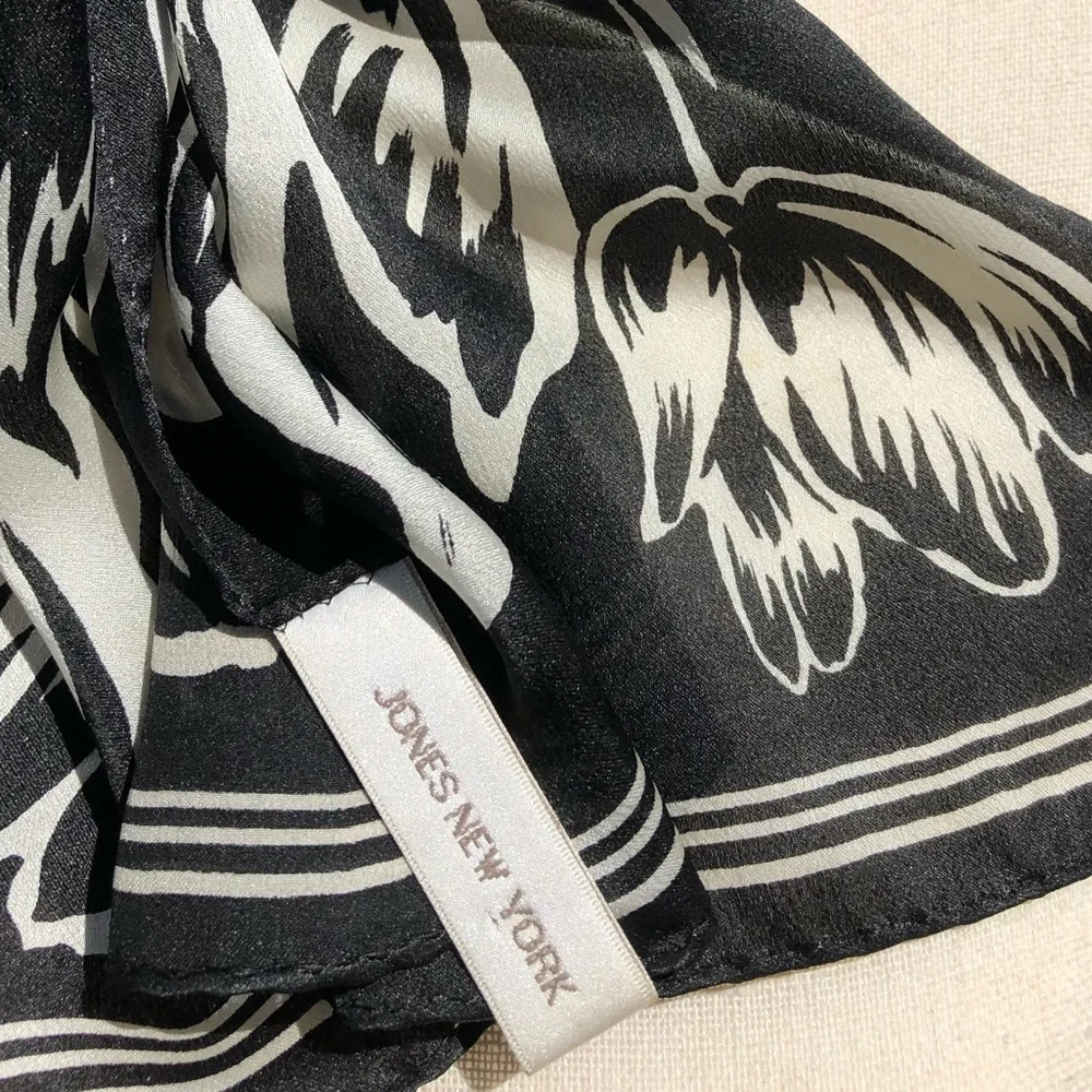 Black and Cream Floral Printed Silk Scarf | Jones New York